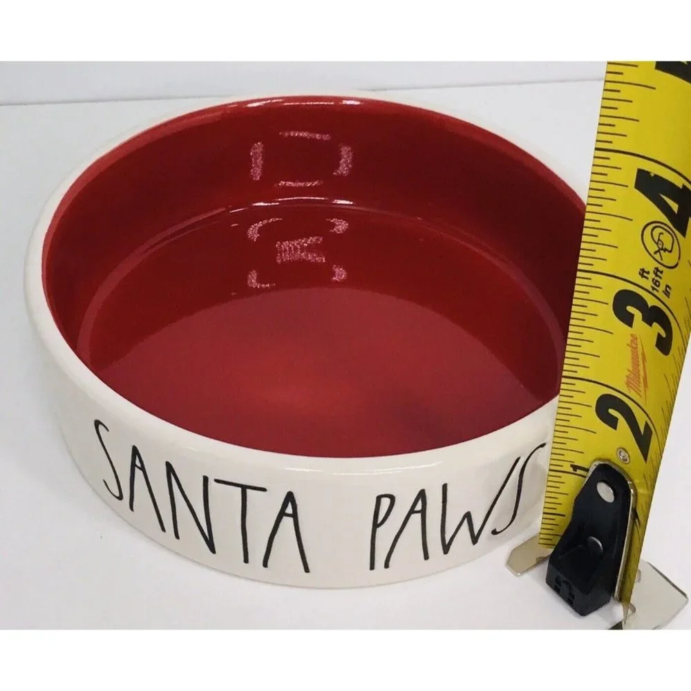 Small Dog & Kitty Cat Bowl Rae Dunn White Red SANTA PAWS Puppy Ceramic 5